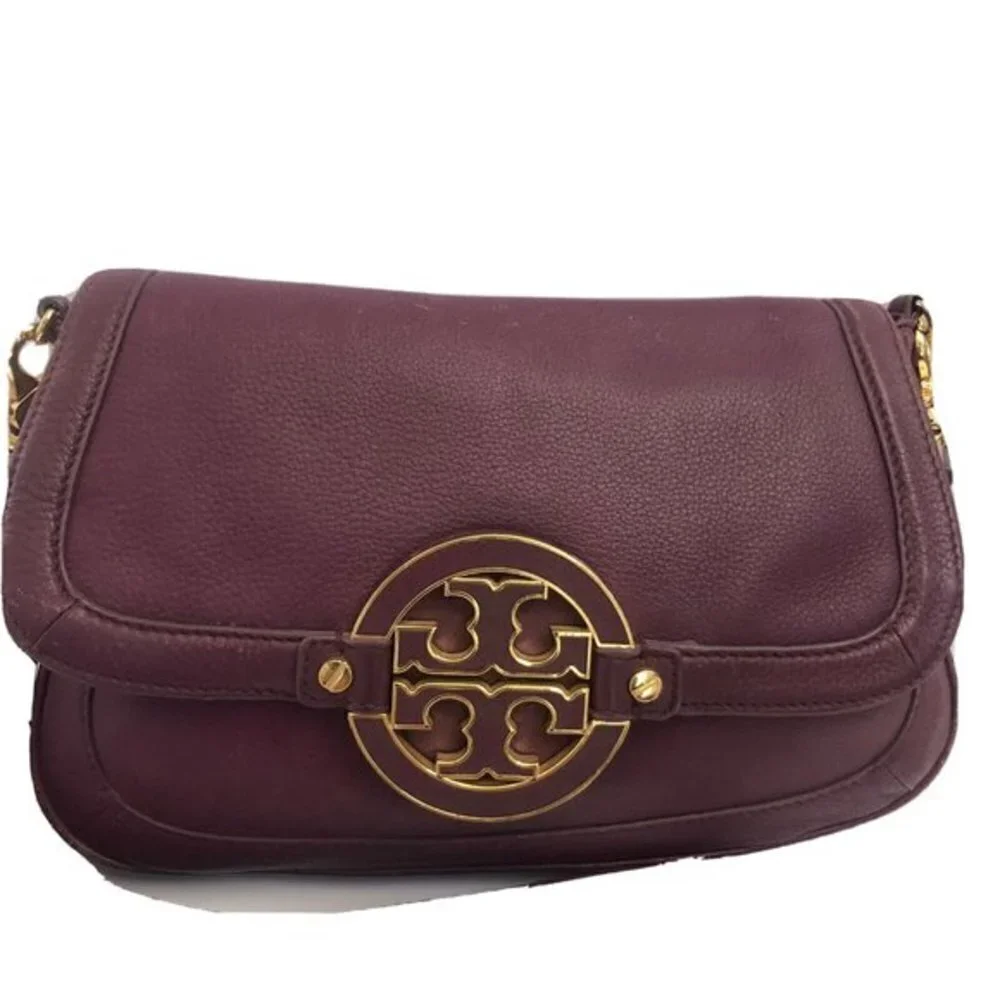 Tory Burch  Handbag Crossbody  Leather plum Burgandy Purse Shoulderbag fully lin